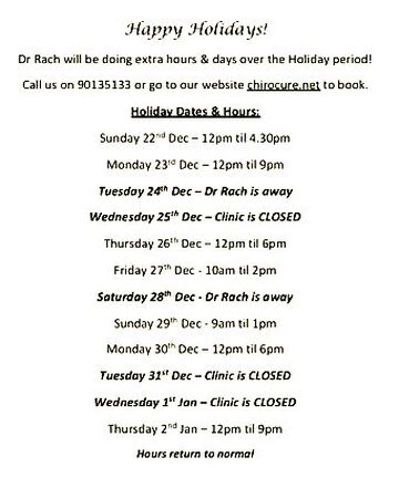 Holiday Hours Dr Rachel Duncan - Chiropractor ChiroCure Clinic